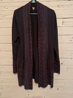Reba Navy and Rust Patterned Open-Front Cardigan
